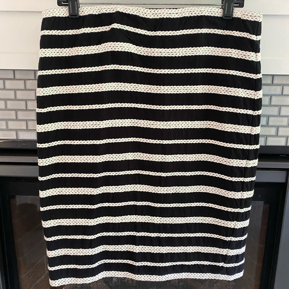 Max Studio stretch pencil skirt in black with ivory braided stripes